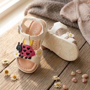 Sugar Kids Cream Sandals with Ladybug and Daisy Design